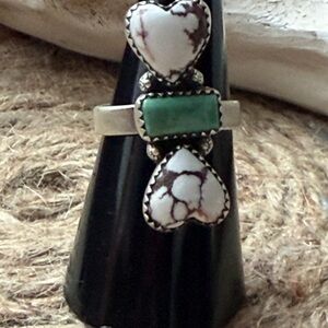 Sterling Silver Heart & Turquoise Statement Ring - Wild Horse and Kingman